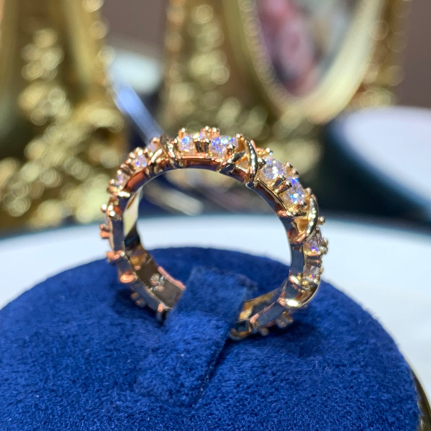 (XO)「Buy 1 get 1 Vshape band ring for free」 yellow gold 18K plated 3.5CT Moissanite gemstone ring