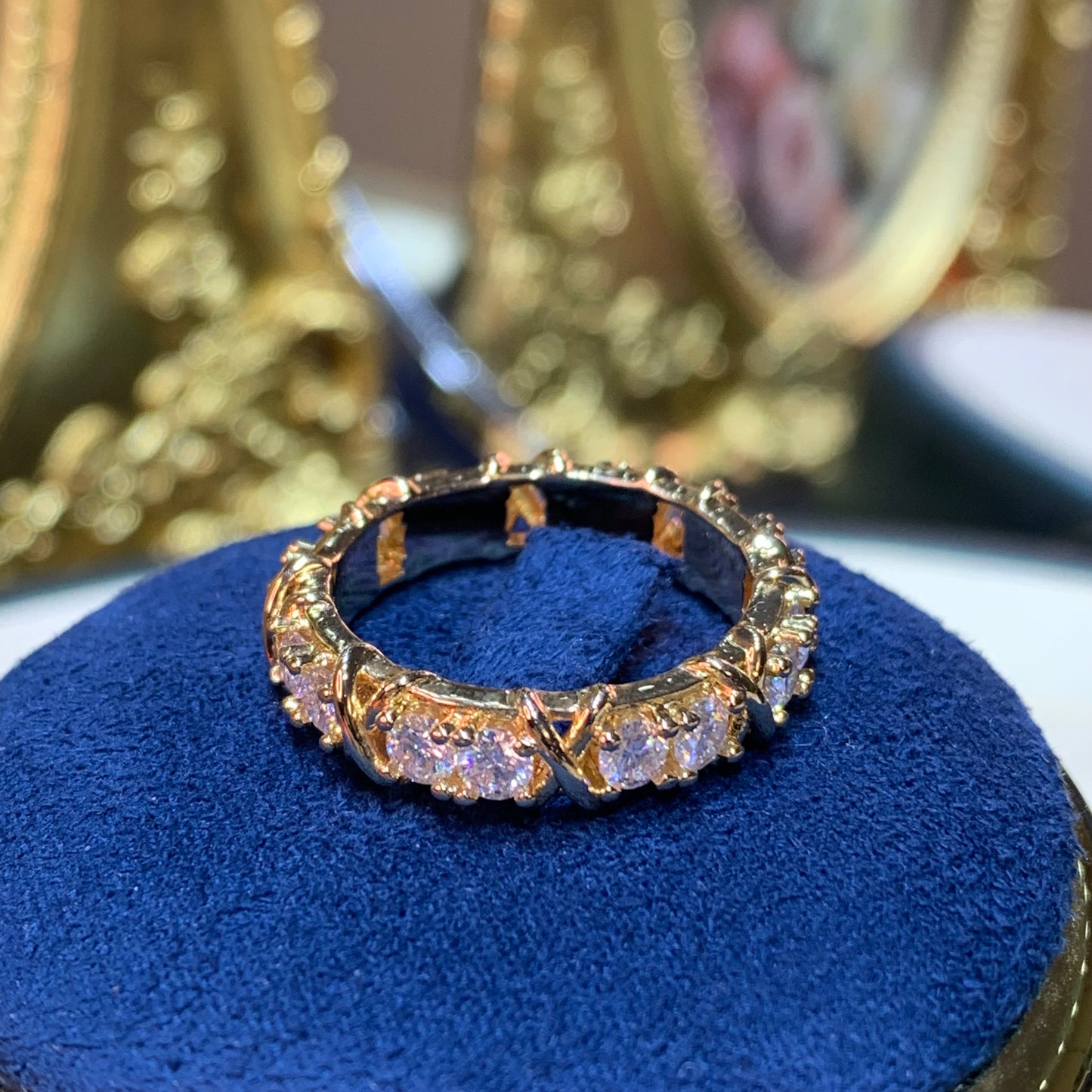 (XO)「Buy 1 get 1 Vshape band ring for free」 yellow gold 18K plated 3.5CT Moissanite gemstone ring