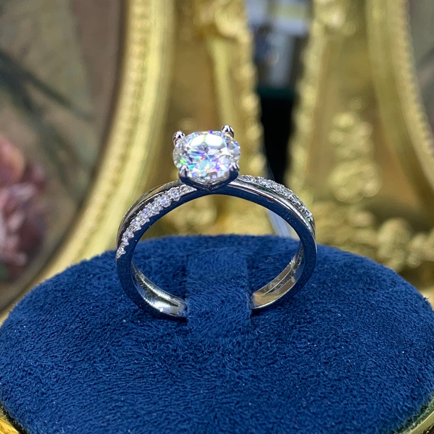 (ANGELA)「Buy 1 get 1 band ring for free」 1CT Moissanite 925 Sterling Silver Ring