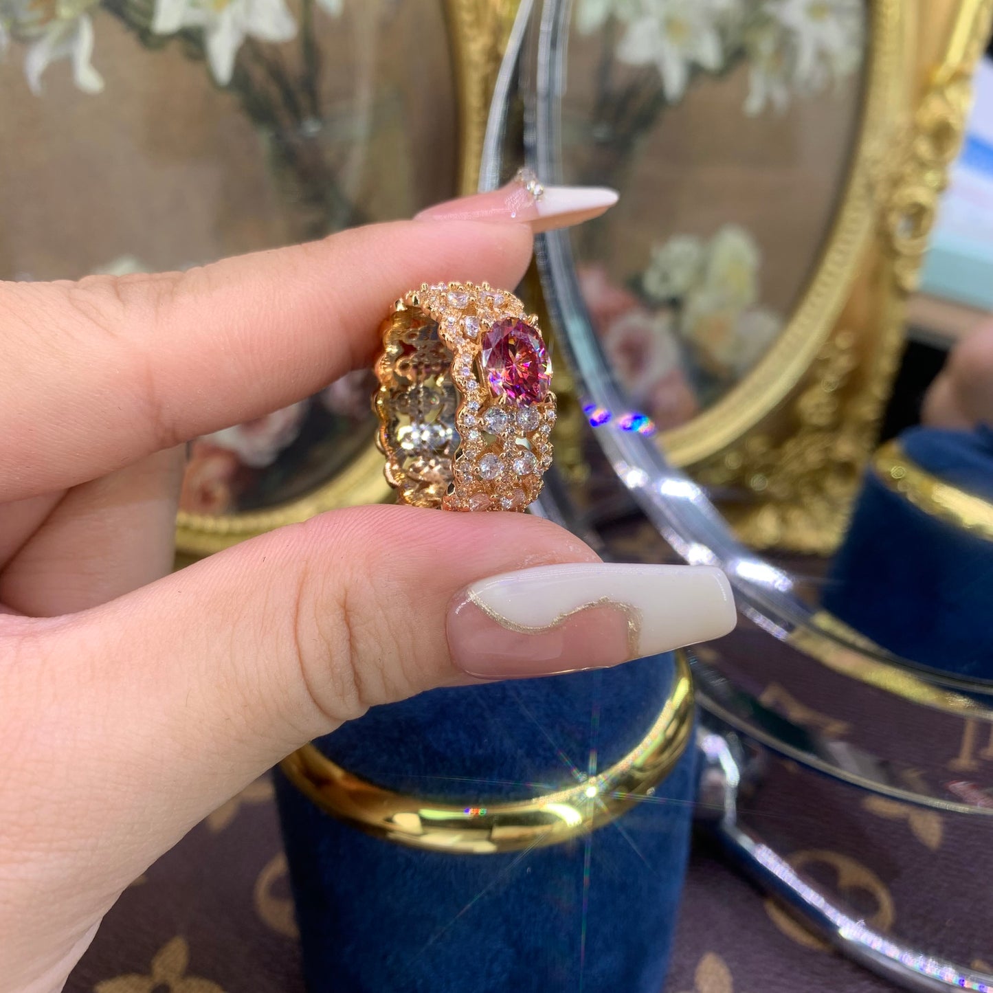 (Vera)「Buy 1 get 2 Vshape band ring for free」 rose gold 18K plated 1.5CT Moissanite gemstone ring