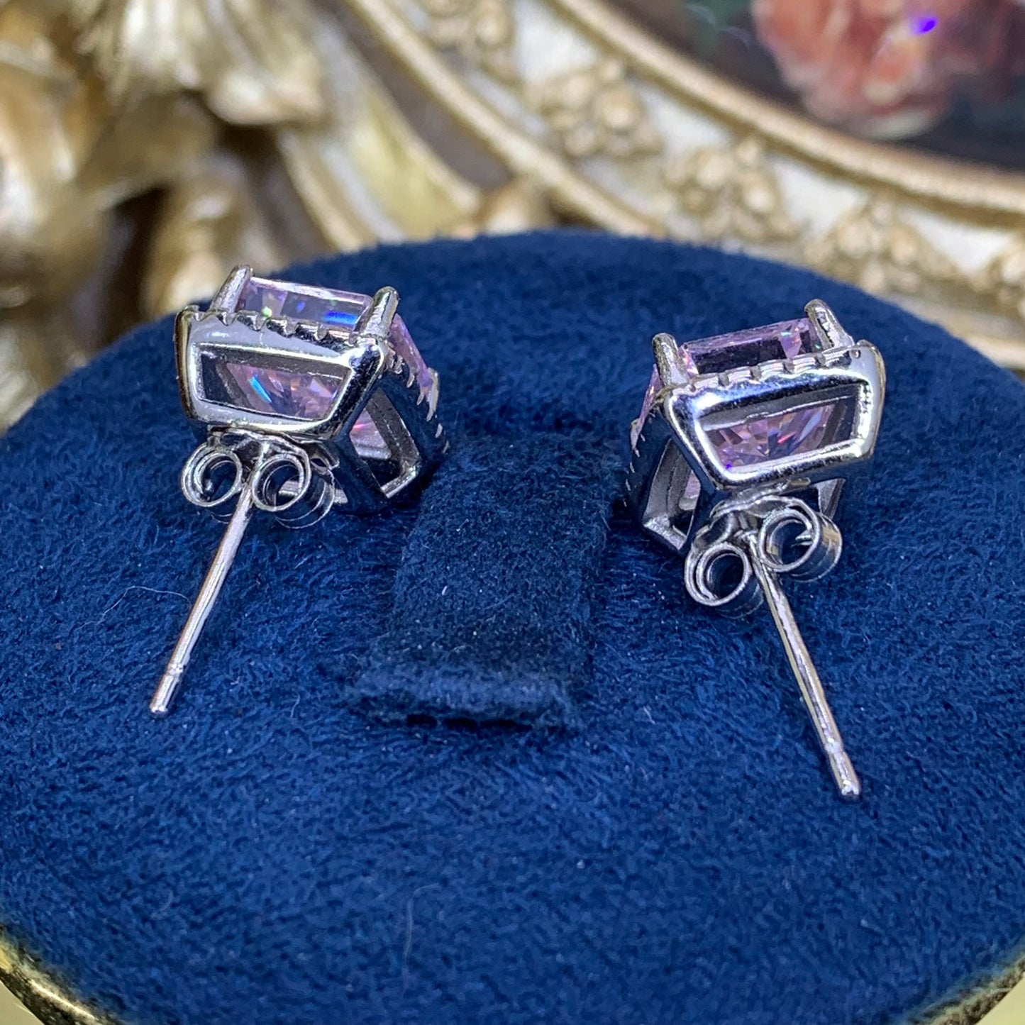 (Square earrings) 4CT Cube zircon gemstone 925 Sterling Silver