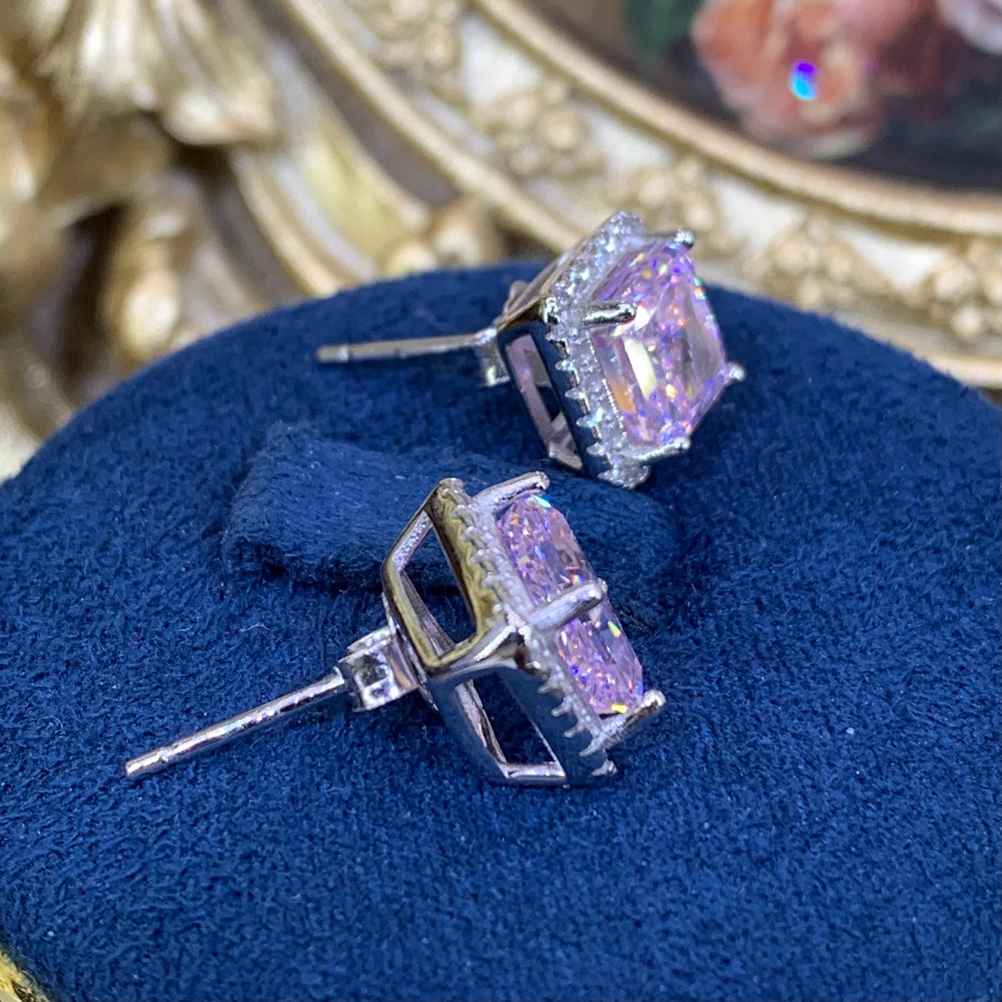 (Square earrings) 4CT Cube zircon gemstone 925 Sterling Silver
