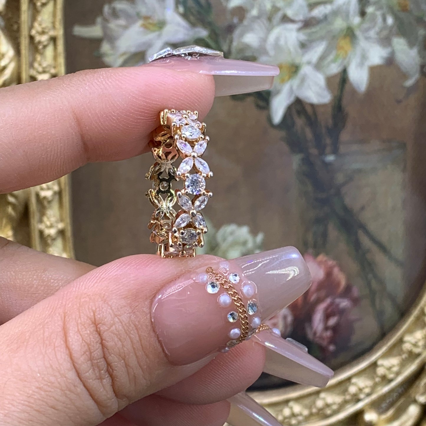 (LEAF) 2.4CT Moissanite gemstone with zircon ring 18K Rose gold plated