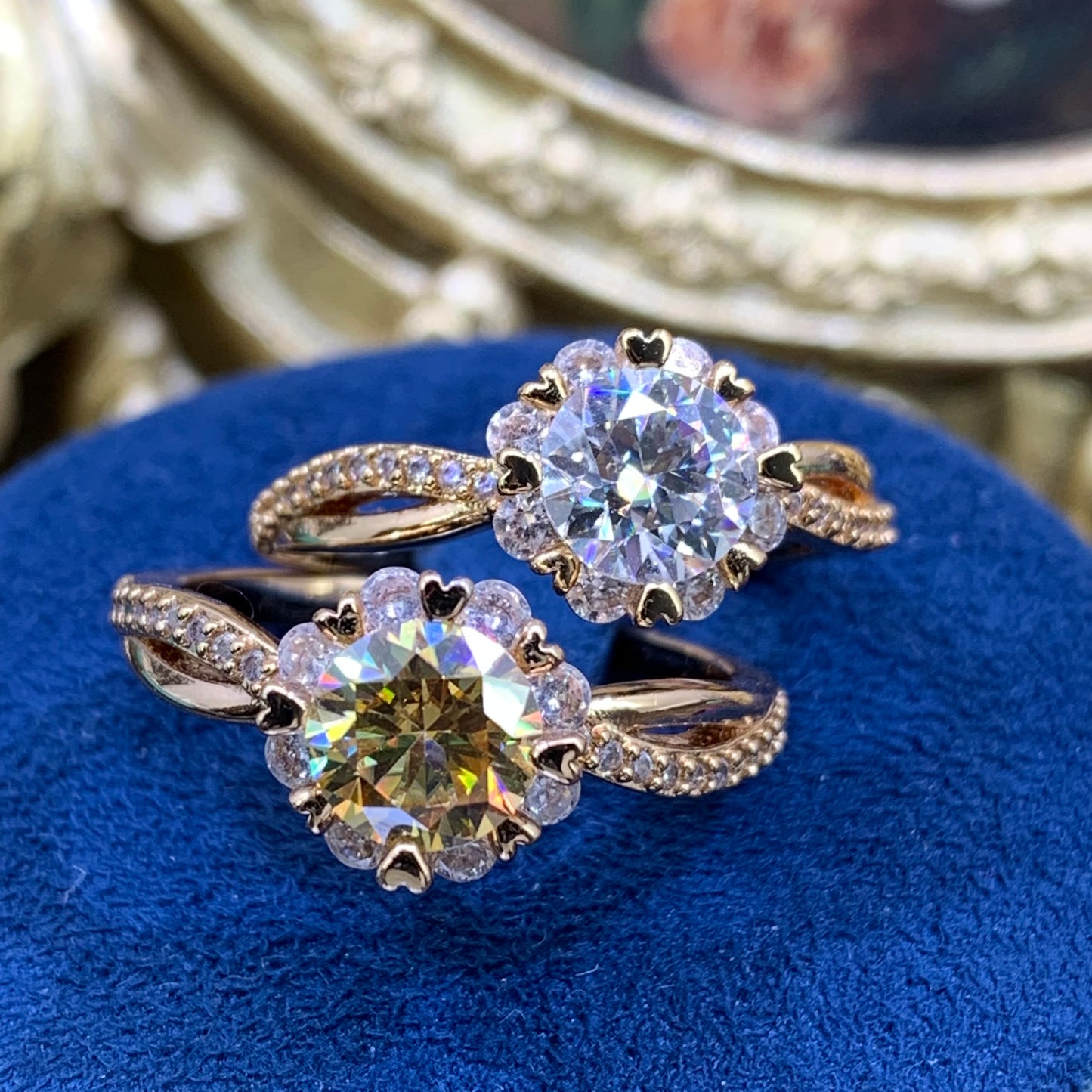 (CHINESE ROSE)「Buy 1 get 1 band ring for free」 1CT Moissanite gemstone ring