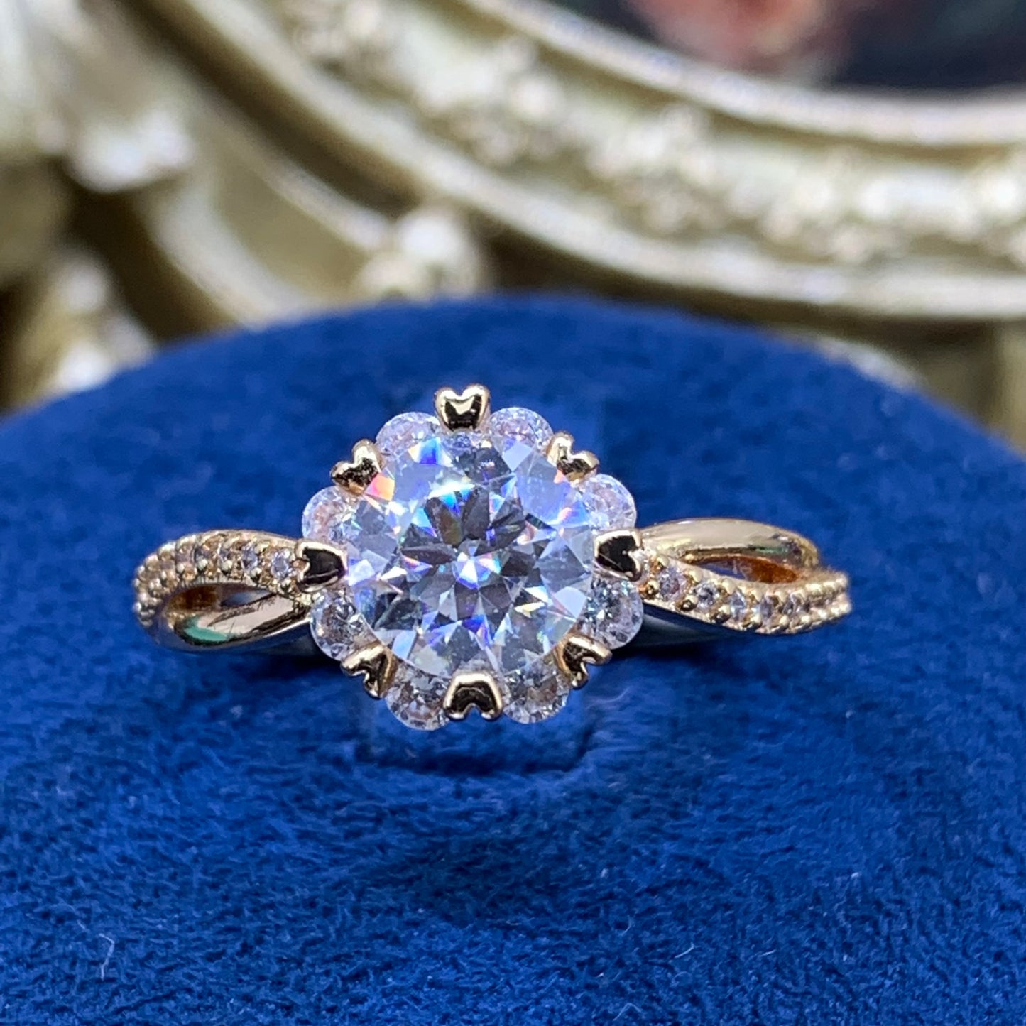 (CHINESE ROSE)「Buy 1 get 1 band ring for free」 1CT Moissanite gemstone ring