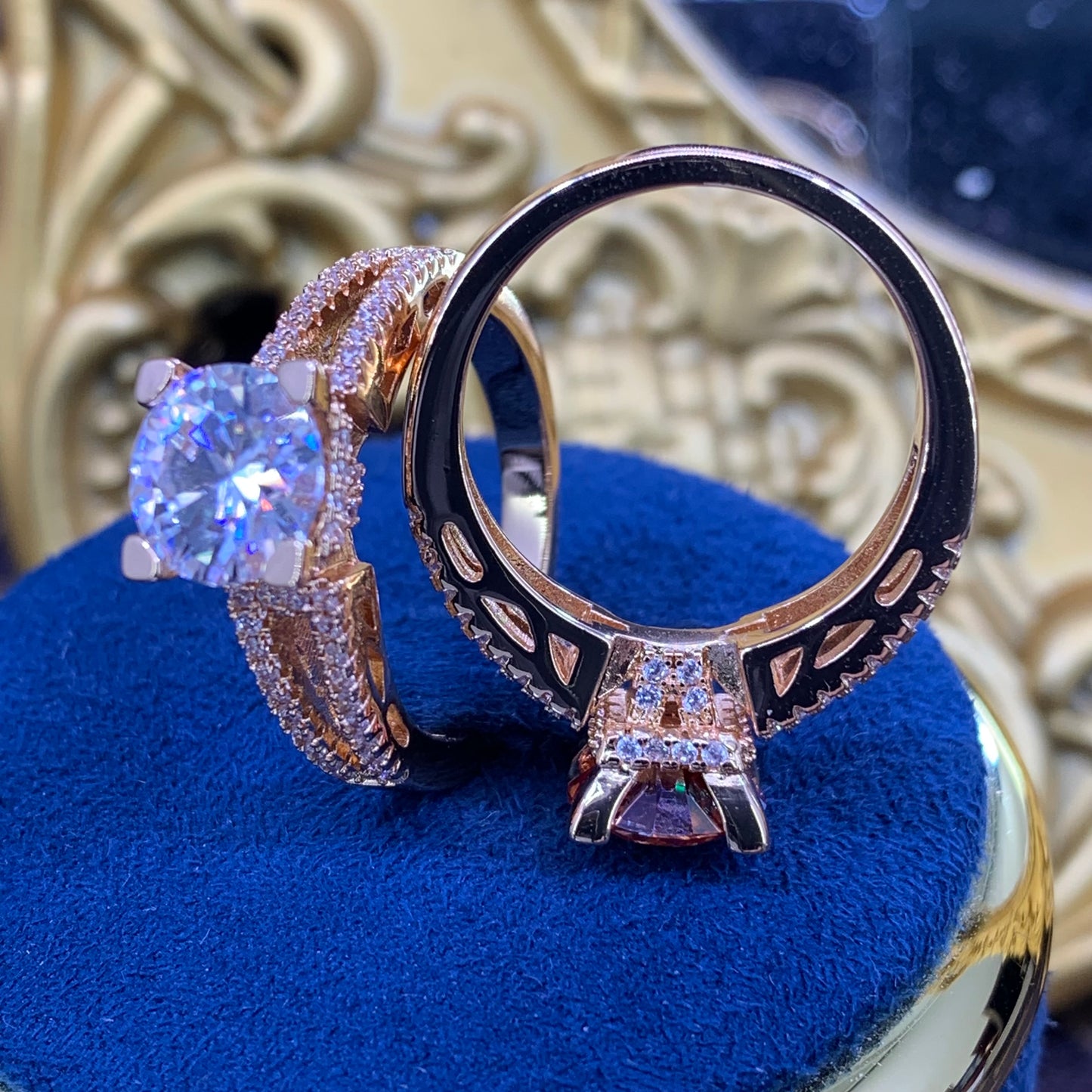 (EIFFEL TOWER) 「Buy 1 get 1 Kalei band ring for free」2CT Moissanite 18K Rose Gold Plated Ring