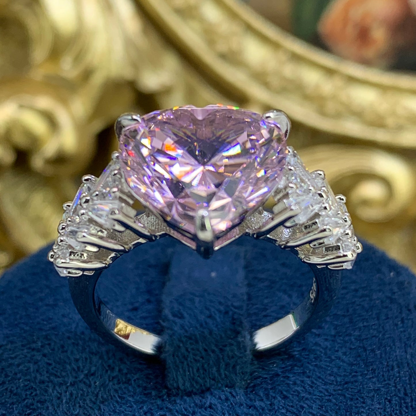 (SOLID)「Buy 1 get 1 heart shape ring for free」 6CT Artificial Gemstone 925 Sterling Silver Ring