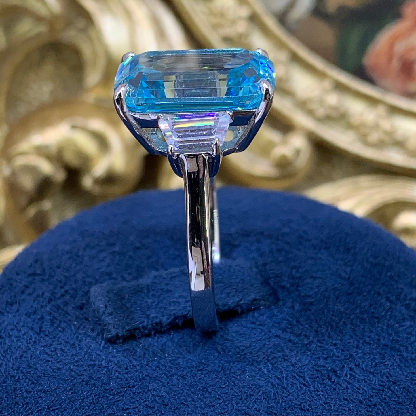 (Rebikag) 「Buy 1 get 1 band ring for free」10CT Artificial Gemstone 925 Sterling Silver Ring