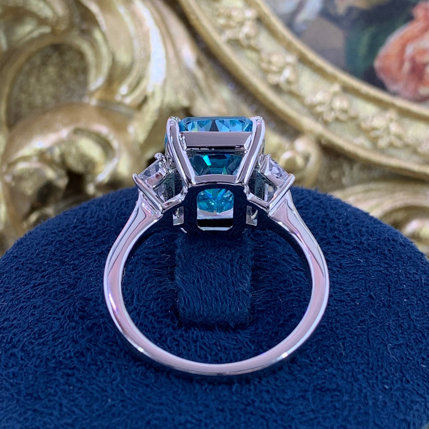 (Rebikag) 「Buy 1 get 1 band ring for free」10CT Artificial Gemstone 925 Sterling Silver Ring