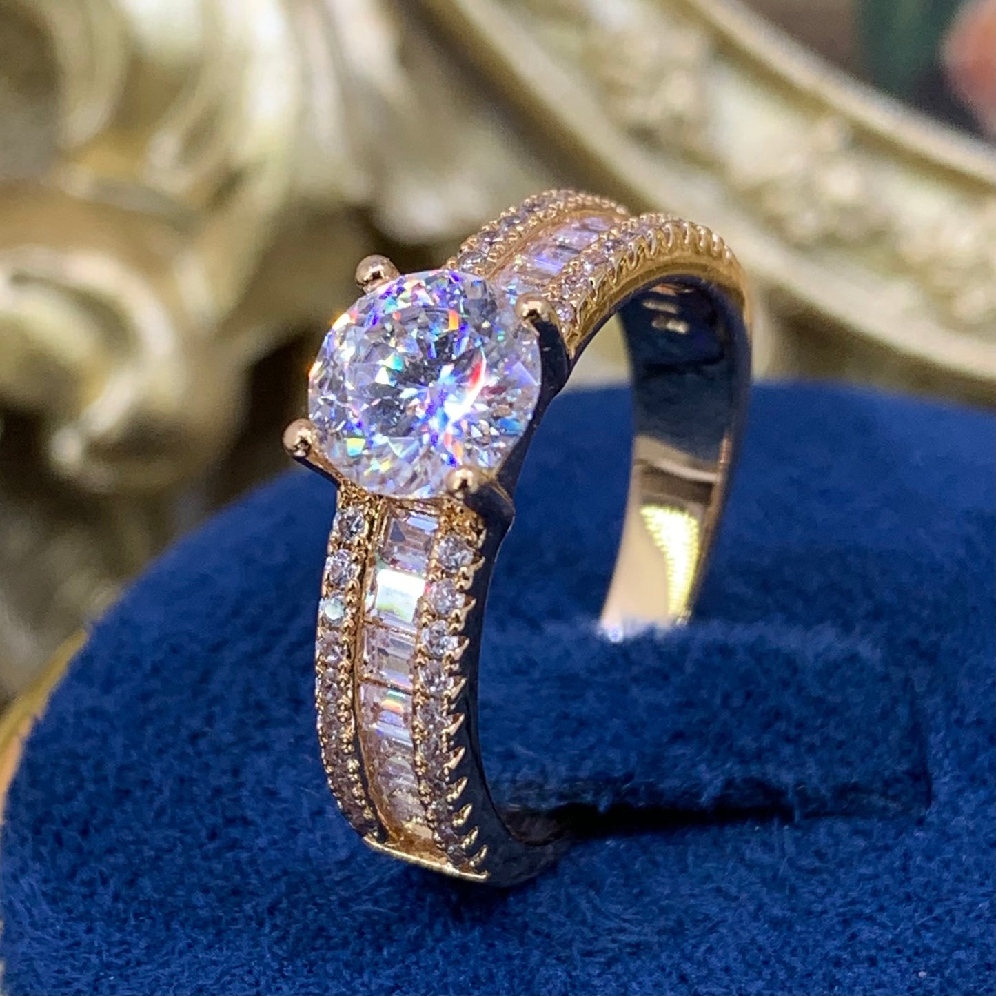 (Wendy) 「Buy 1 get 1 band ring for free」1CT Moissanite 18K gold plated women ring