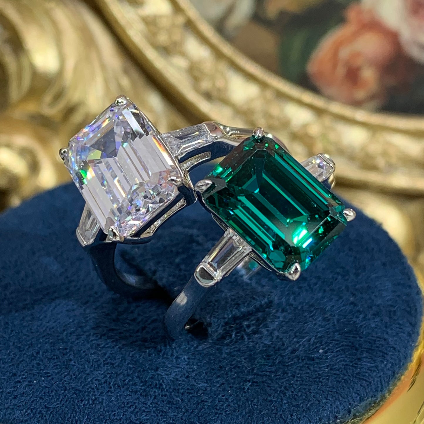 (Sean) 「Buy 1 get 1 band ring  for free」4CT Artificial gemstone 925 Sterling Silver Ring