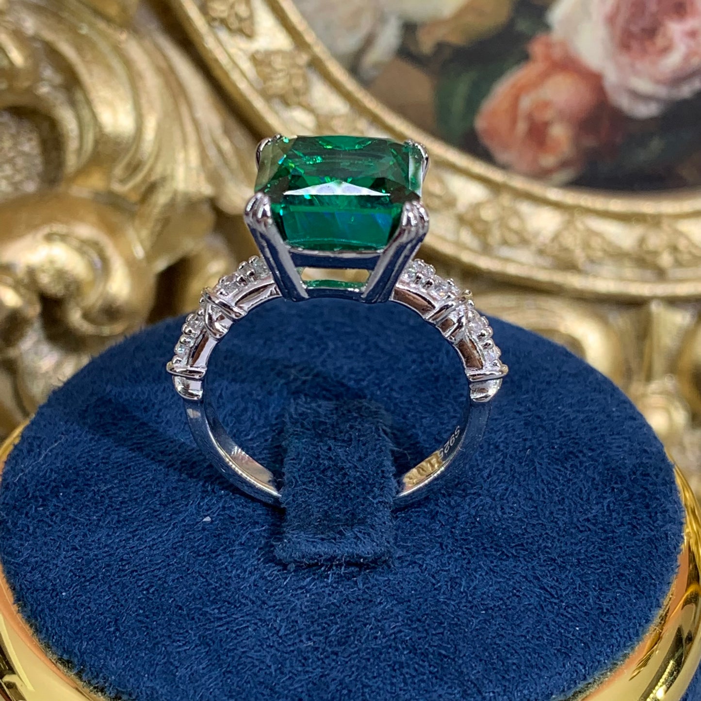 (Suri)「Buy 1 get 1 band ring for free」6CT Artificial Gemstone 925 Sterling Silver Ring