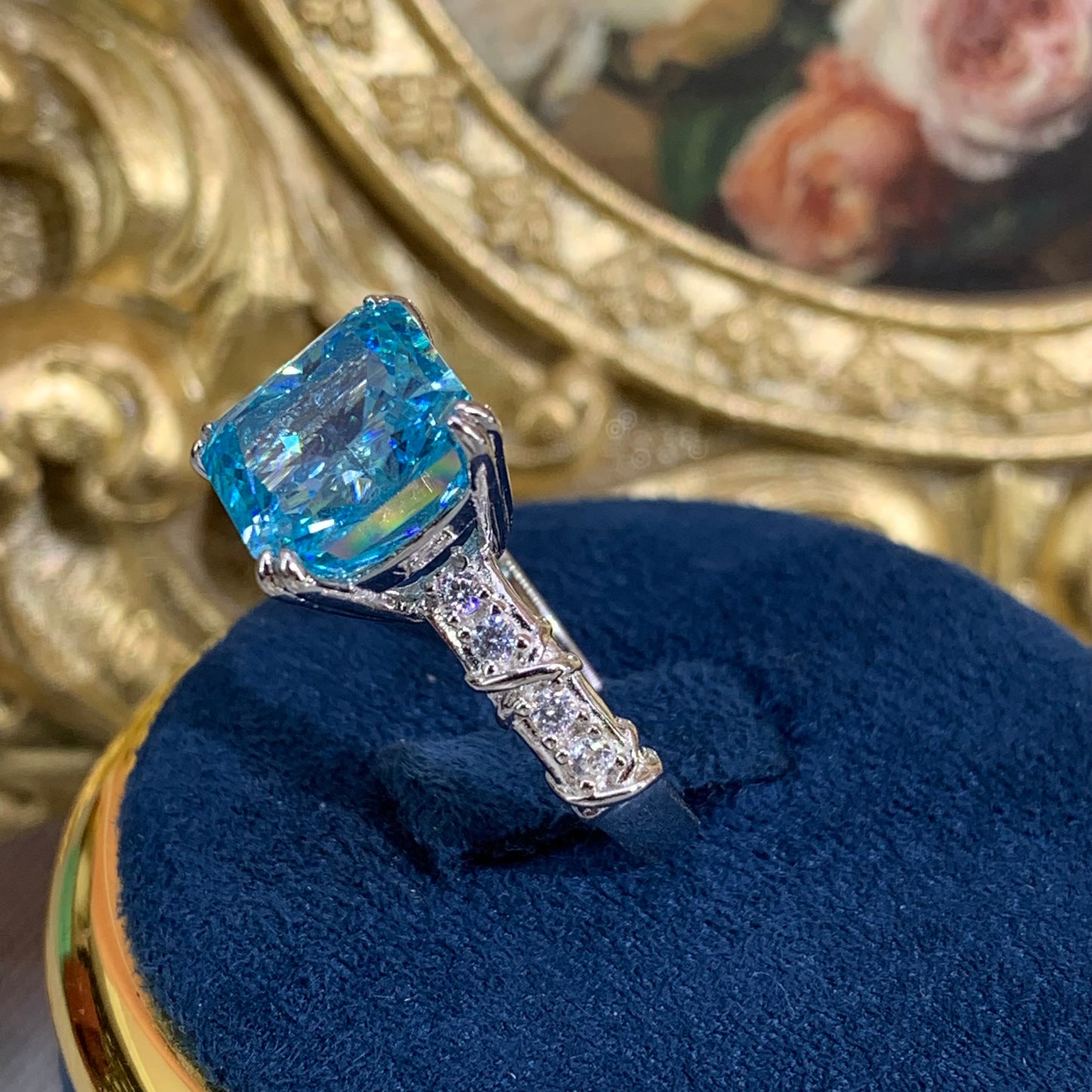 (Suri)「Buy 1 get 1 band ring for free」6CT Artificial Gemstone 925 Sterling Silver Ring