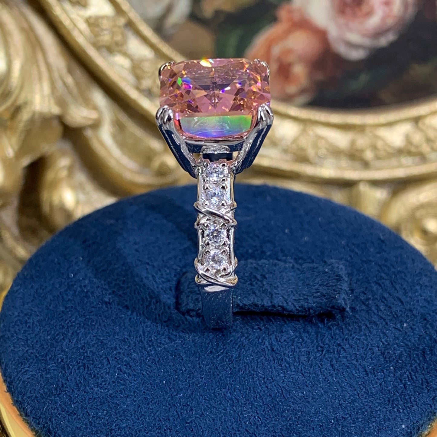 (Suri)「Buy 1 get 1 band ring for free」6CT Artificial Gemstone 925 Sterling Silver Ring